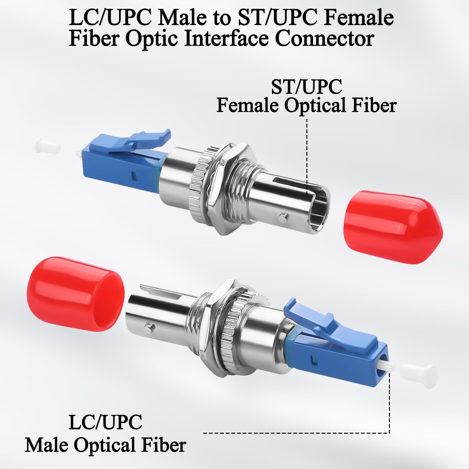 QIANRENON LC do ST hybrydowy adapter światłowodowy SM 9/125μm LC/UPC męski na ST/UPC żeńskie złącze światłowodowe Simplex, do optycznego FTTH miernika mocy miernika Pigtail Czerwone światło pióra