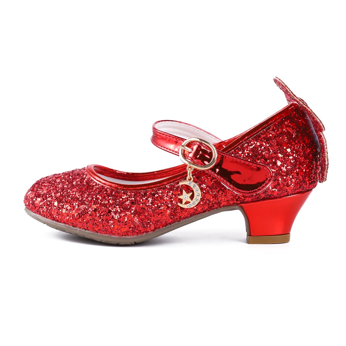 Girls Princess Shoes Sequins Sweet Bows High Heels Wedding Party Dress Shoes Dance Bright Diamond Cosplay Christmas Festival Shoes Pink Blue Purple Gold Silver — view 3