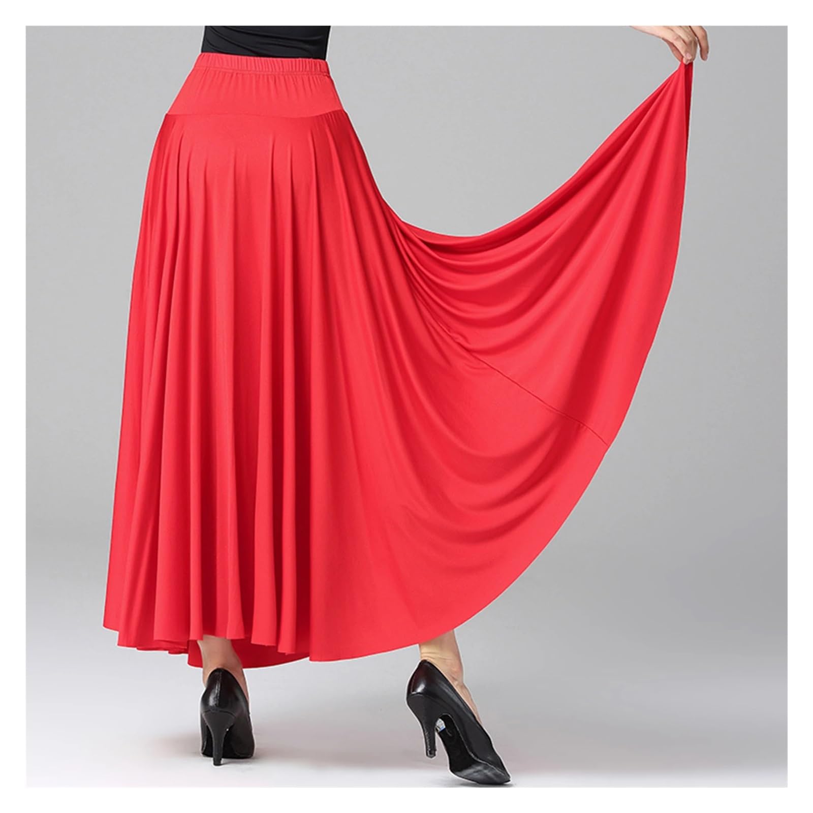Falda de Baile de salón for Mujer, Falda Larga Lisa, Cintura Alta, Cintura elástica, Volantes, Disfraz de actuación(Pink,6XL)