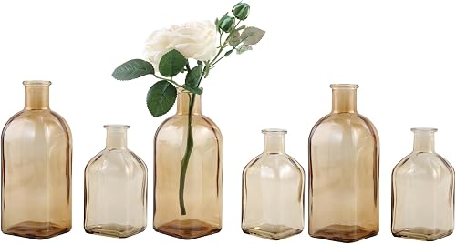 GMWD Glass Flower Vase Set of 6 Yellow Clear Bud Vases, 14.5 Oz 8 Oz Apothecary Bottle Vases Decorative for Centerpieces Home Decoration Wedding Reception Table Decor