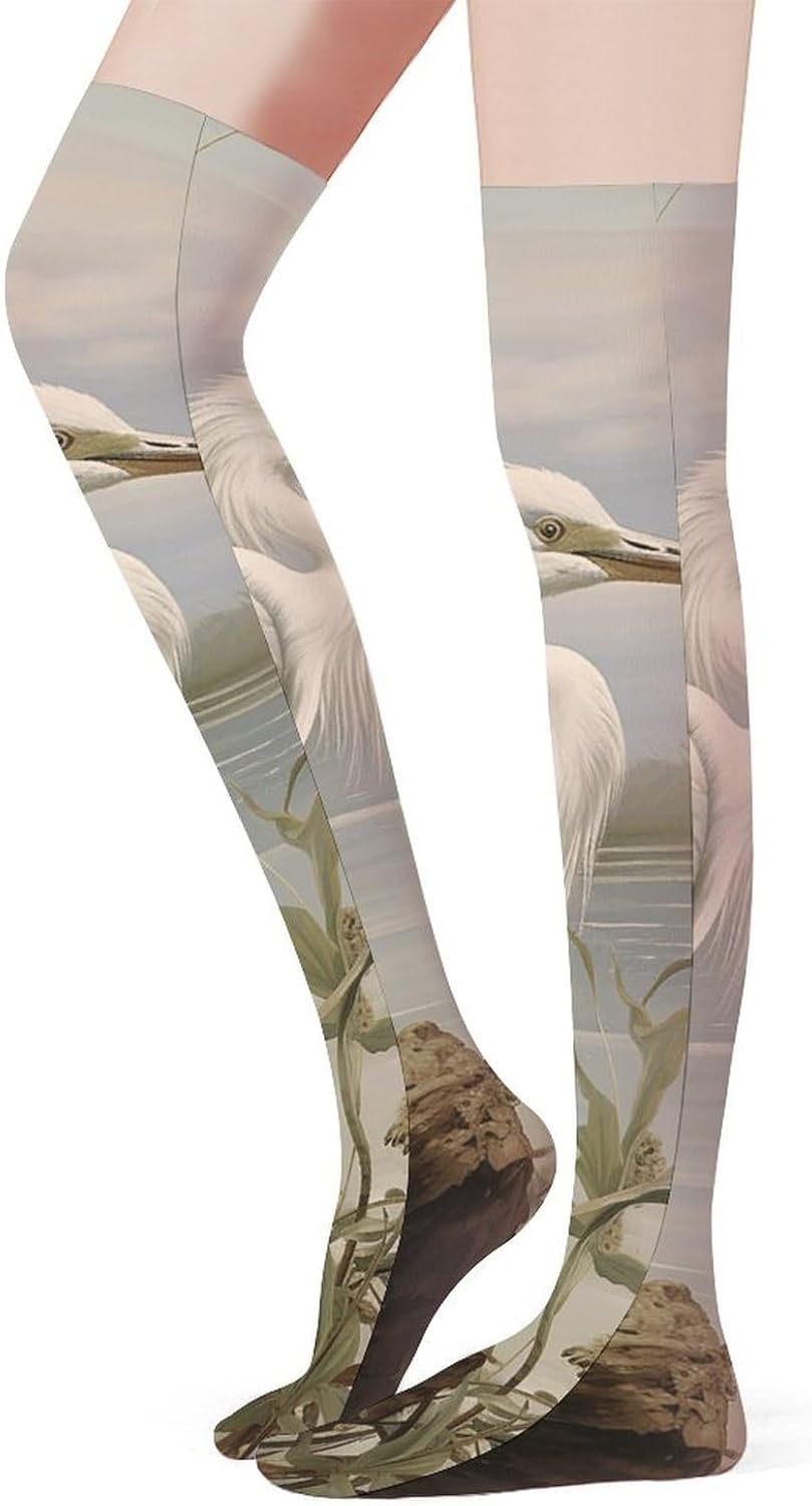 Swamp Egret Knee High Stockings for Women 23.6" Breathable Thigh High Stockings Over The Knee Socks