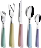 Vista 11 de Juego de cubiertos Annova de acero inoxidable con mangos coloridos, juego de utensilios de cocina, incluye cuchillos de cena, tenedores, cucharas
