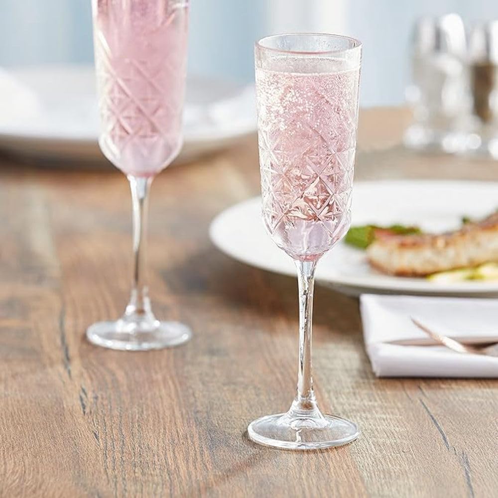Forestamart Elegant Crystal Champagne Flutes Set of 4-180ml Lead-Free Quality Glass with Diamond Pattern Perfect for Parties Gifting Prosecco & Sparkling Wine 2