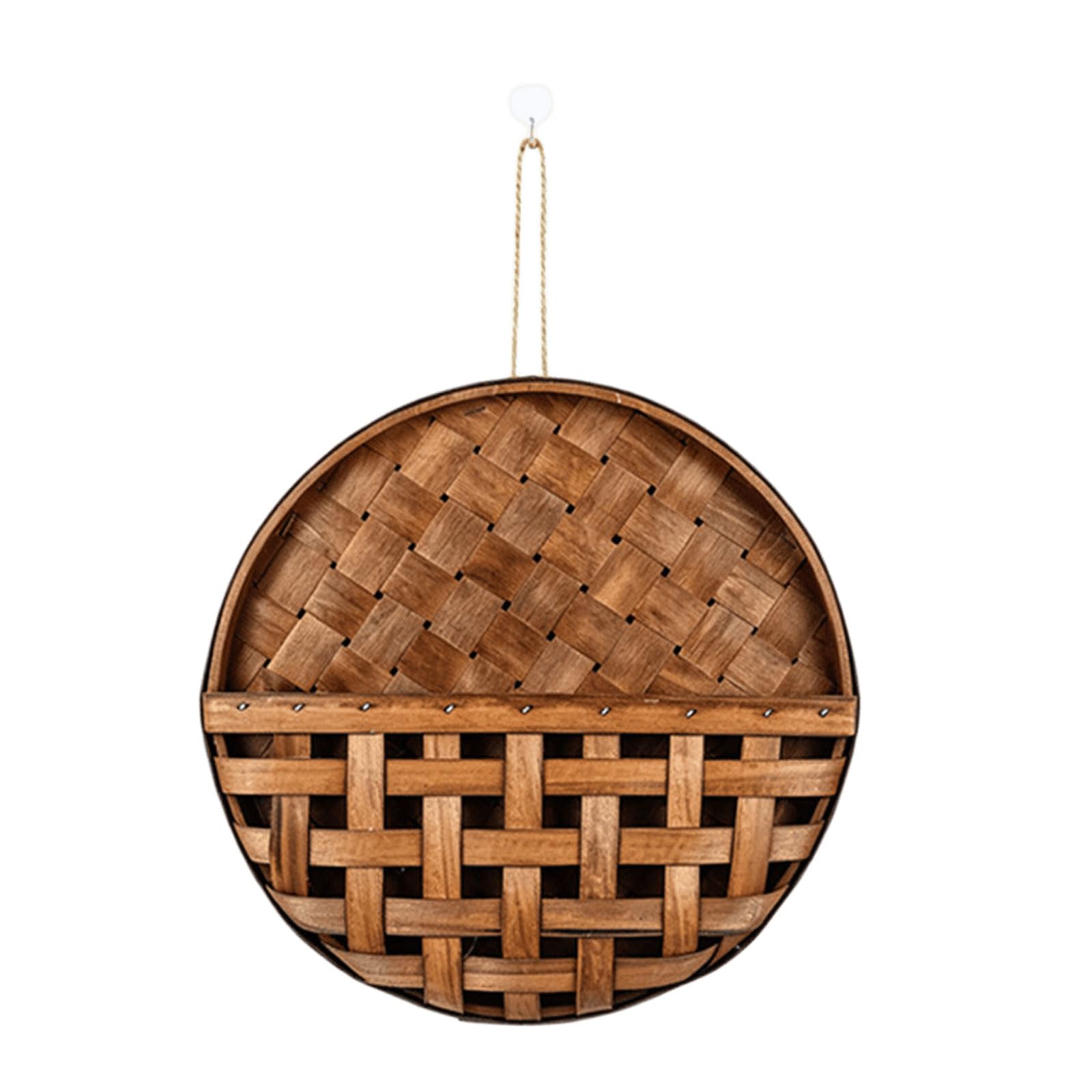 Zeiwohndc Fascinating Wood Hangings Basket Rural Home Decoration for Indoor and Decorative Storage in Modern Bucolic Interiors Simple Wall Shelf