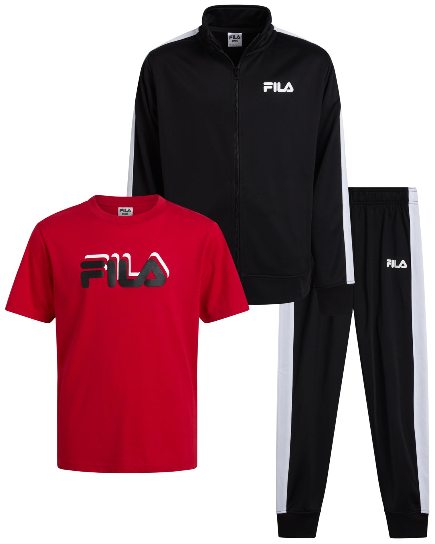 Fila Boys Tracksuit Set - 3 Piece Athletic Youth Shirts Tricot Jacket and Pants for Boys and Toddlers Kids Athletic Pants Set