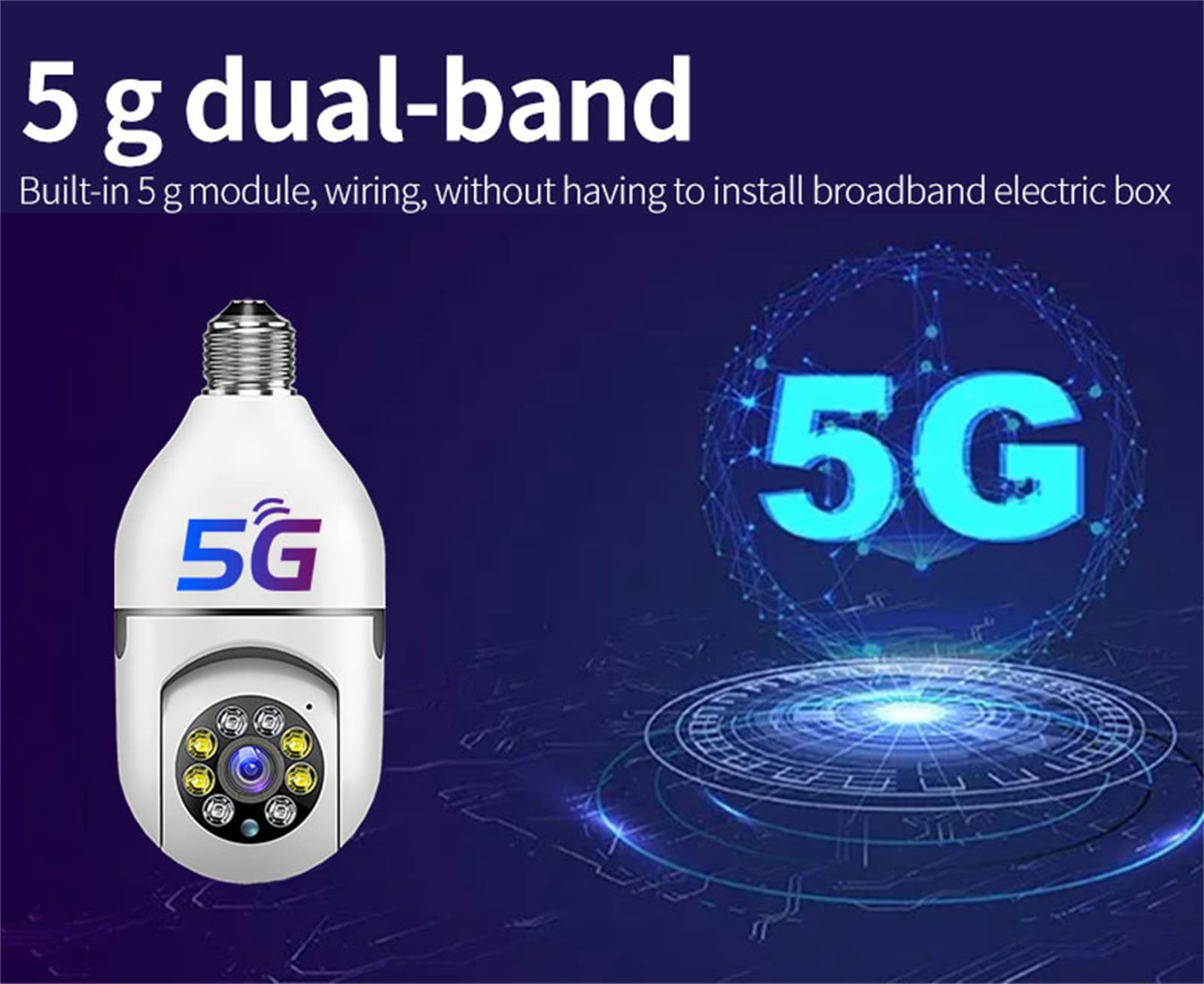 Cámara De Bombilla, Cámara De Seguridad 1080P Inalámbrica Para El Hogar 5 Ghz Y 2,4 Ghz Wifi Movimiento Seguimiento Automático Cámara De Vigilancia Inteligente De 360 Grados