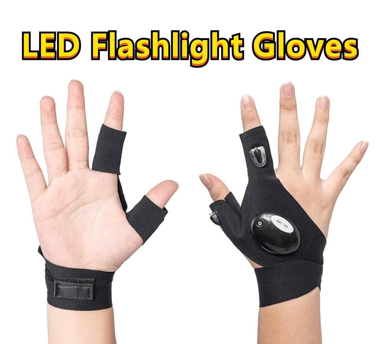 Fingerless LED Flashlight Gloves Outdoor Night Fishing Glove with 2 LED Lights Rescue Tools, Waterproof Led Two Fingers Glove Lights for Night Activities 2