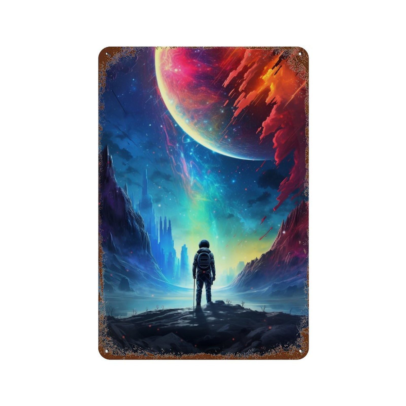 Space Explorer's Journey Aged Metal Wall Plaque 11.8"x7.9", Classic Wall Plaque for Garage, Pub Or Kitchen