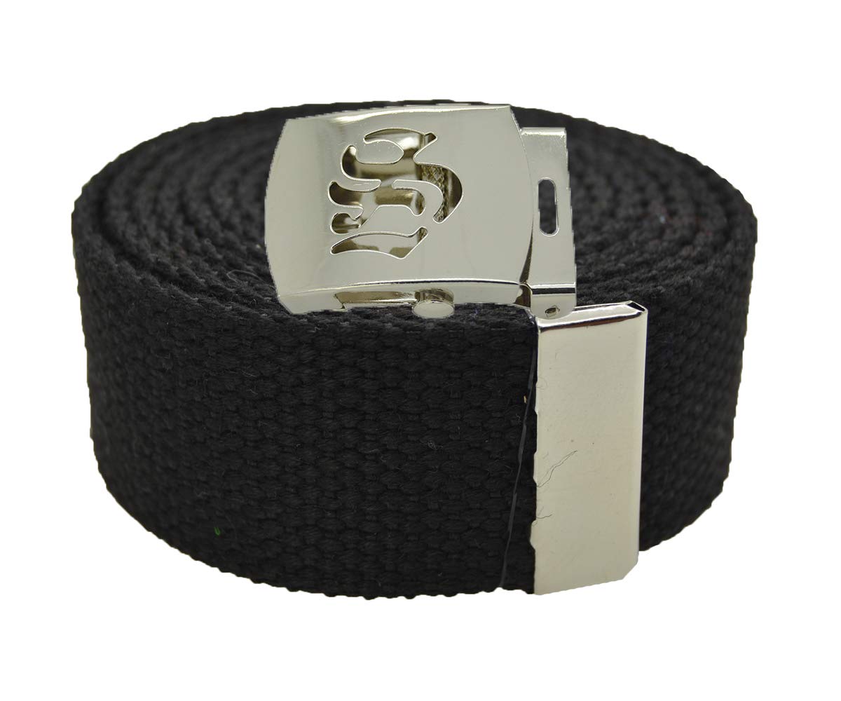 Old English Initial"S" Canvas Military Web Belt & Silver Buckle 60 Inch
