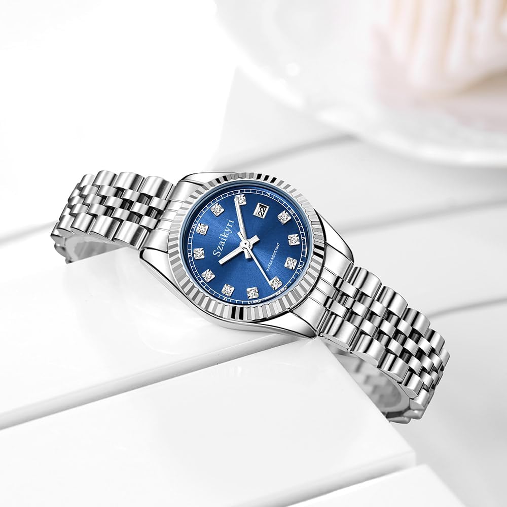 Classic Watch for Women with Solid Stainless Steel Band and Calendar Water Resistant - Image 5