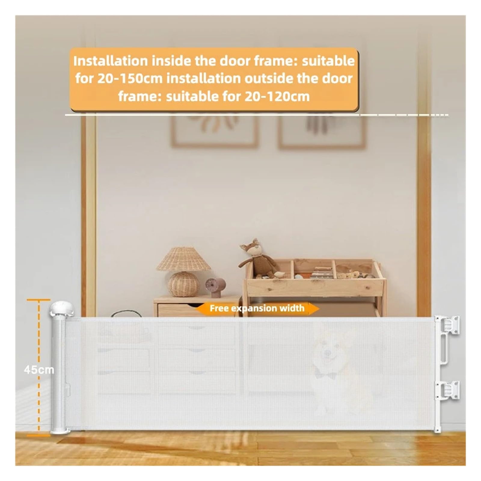 Cancelletto Estensibile Cancello for animali retrattile alto 45 cm | Recinzione di sicurezza senza perforazione con design antiscavo, recinzione for cani di facile installazione(45X200cm)