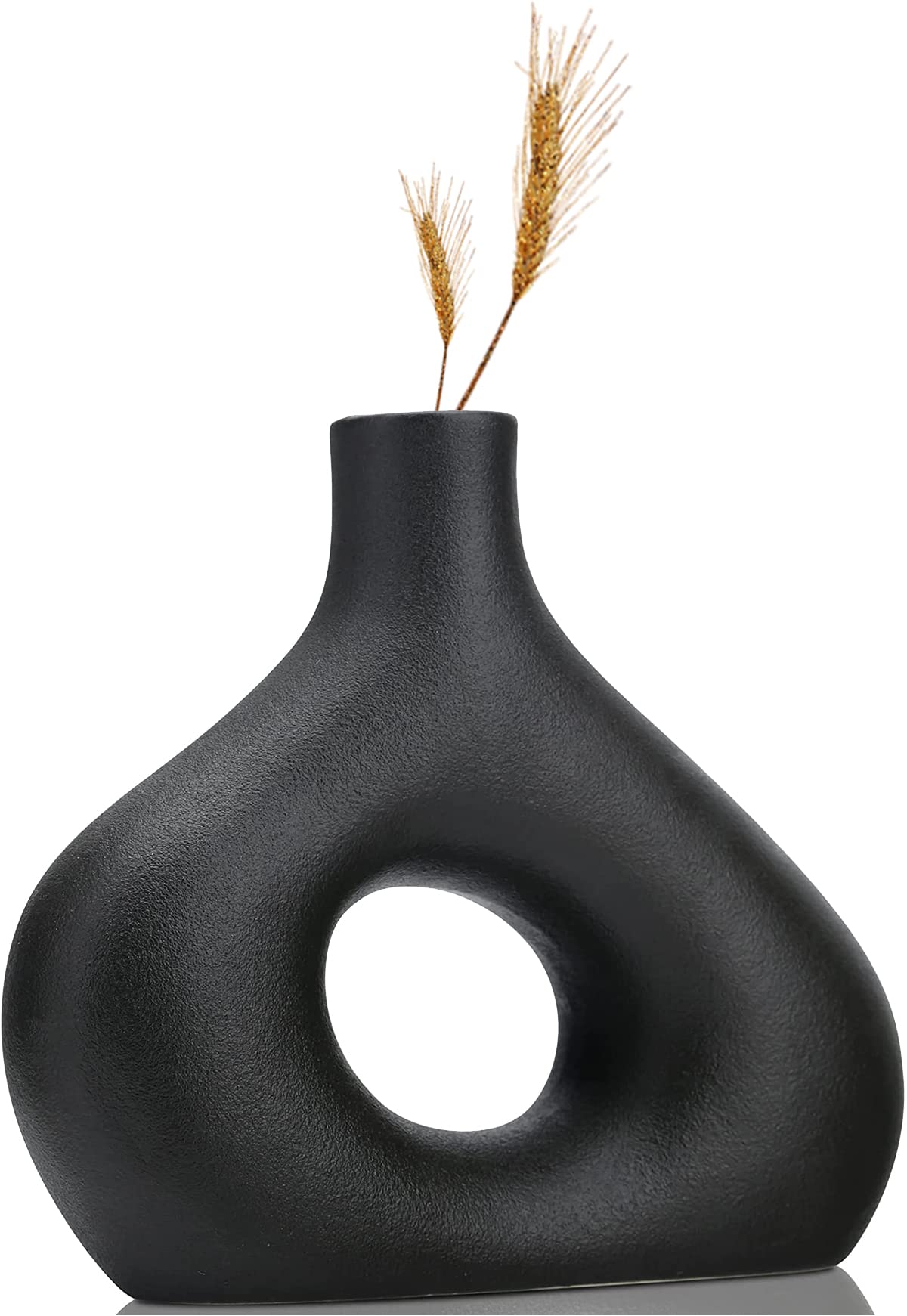 Black Ceramic Vase for Modern Home Decor,Round Matte Pampas Flower Vase Minimalist Nordic Boho Ins Style for Wedding Dinner Table Party Living Room Office Bedroom, Housewarming Gift