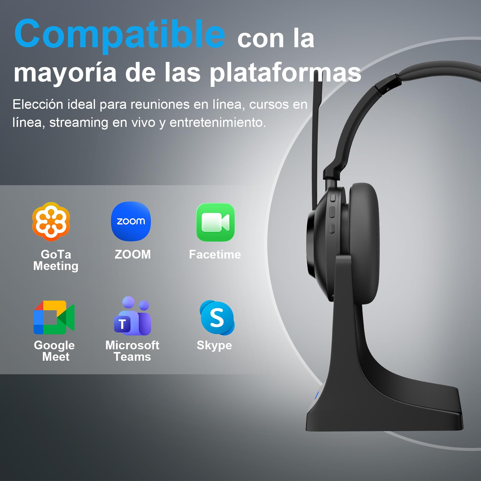 Voistek Auriculares Inalámbricos Bluetooth con Micrófono y Cancelación de Ruido, Dongle USB para PC, Botón de Silencio, Base de Carga, Ideales para Oficina, Reunión, Zoom, Call Center, Ordenador