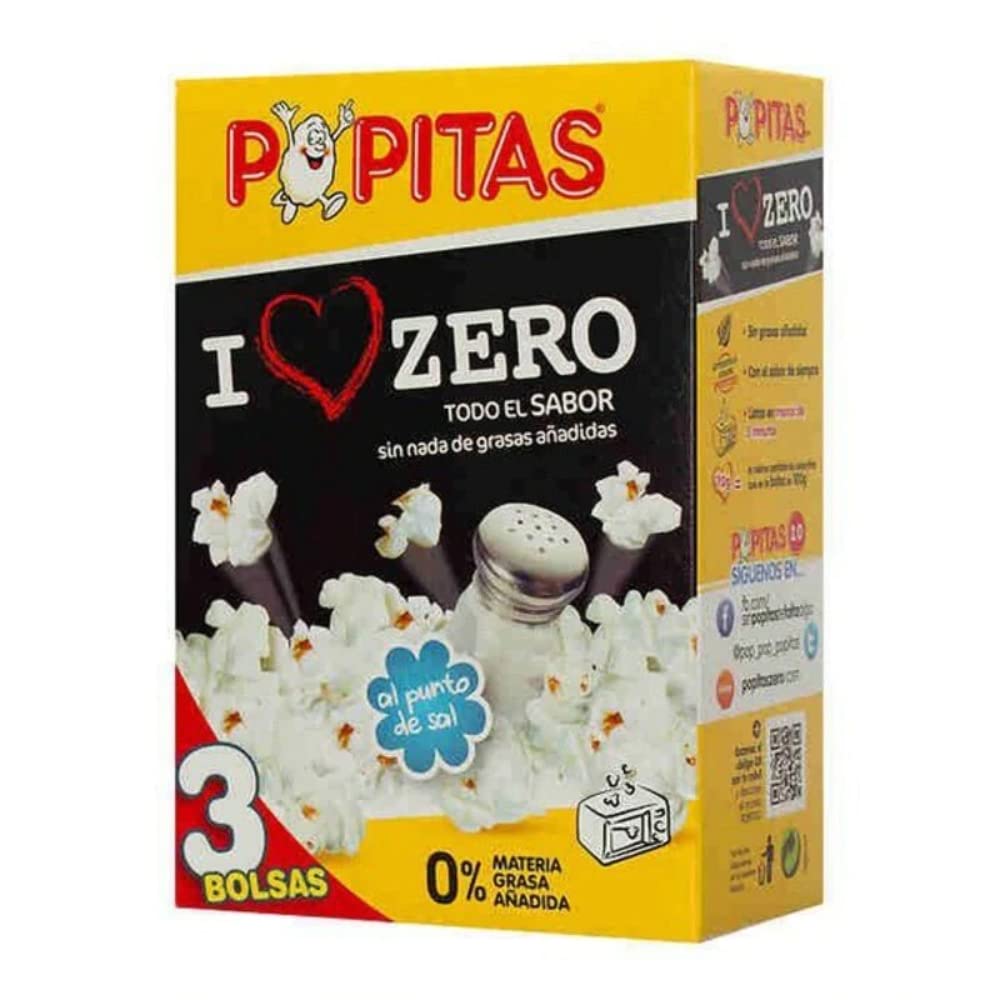 Popitas Zero Lot de 3 sachets de popcorn salés pour micro-ondes sans gluten ni matière grasse ajoutée 70 g