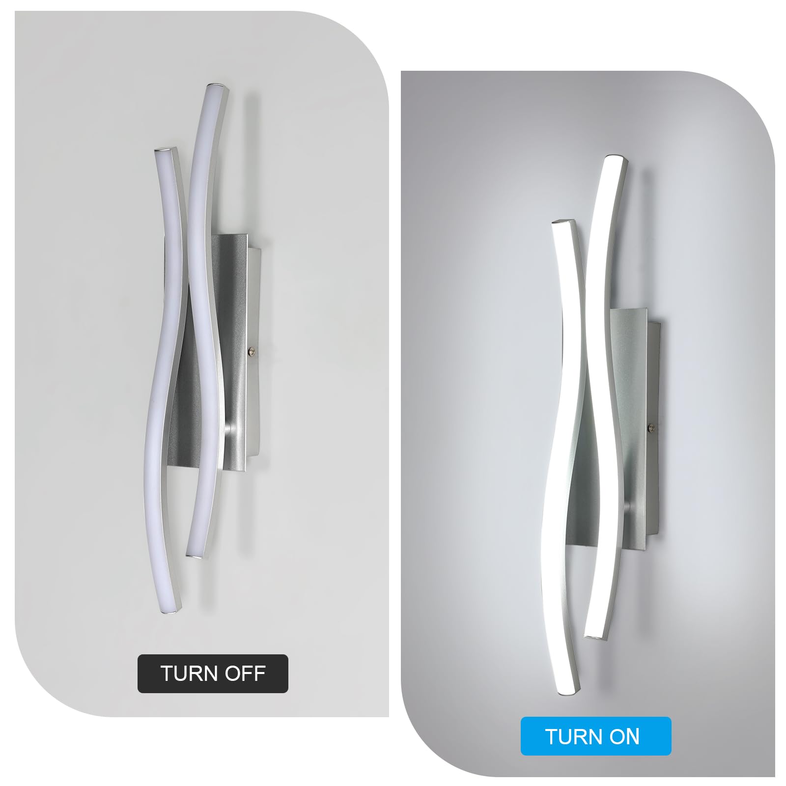 Comely 2 Pezzi Applique da Interno LED, 14W 1575LM Moderna Lampada da Parete per Interni, Lampada a Muro per Soggiorno Camera da Letto, Luce ianca 6500K, Argento, 41cm