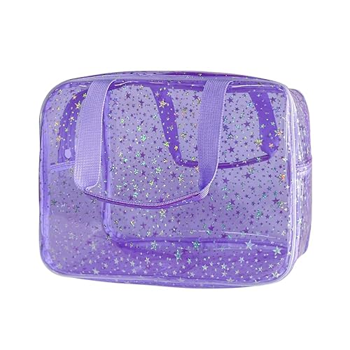 TotePrint 12”X5“X8” Portable 8L Purple Clear Makeup Bag Twinkle Star Toiletry Bag Waterproof Cosmetic Bag With Zipper & Handle for Concert Sports Events Travel Commuting Beach Essential - Purple