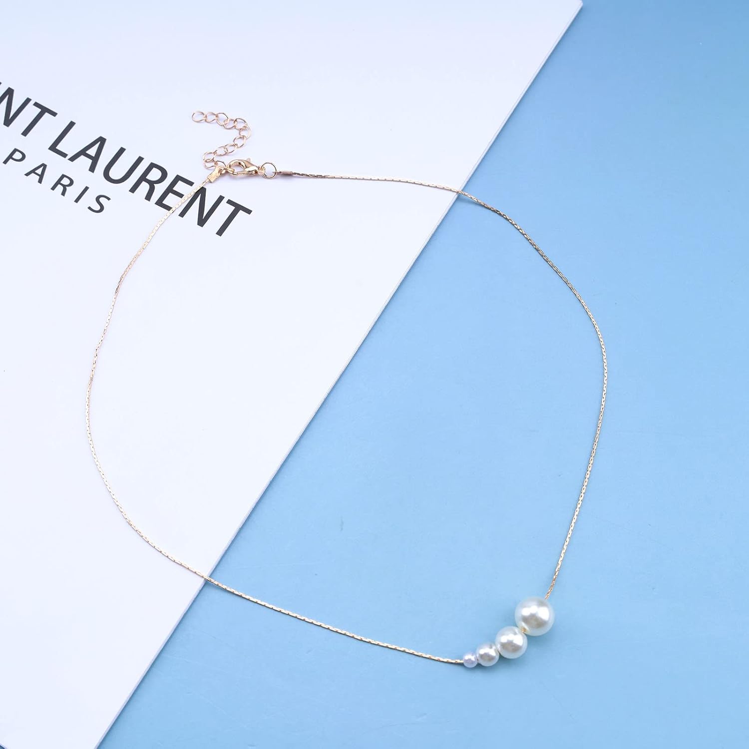 Boho Pearl Choker Necklace Gold Pearl Pendant Necklace Floating Pearl Necklace Minimalist Pearl Chain Necklace Jewelry for Women - Image 3