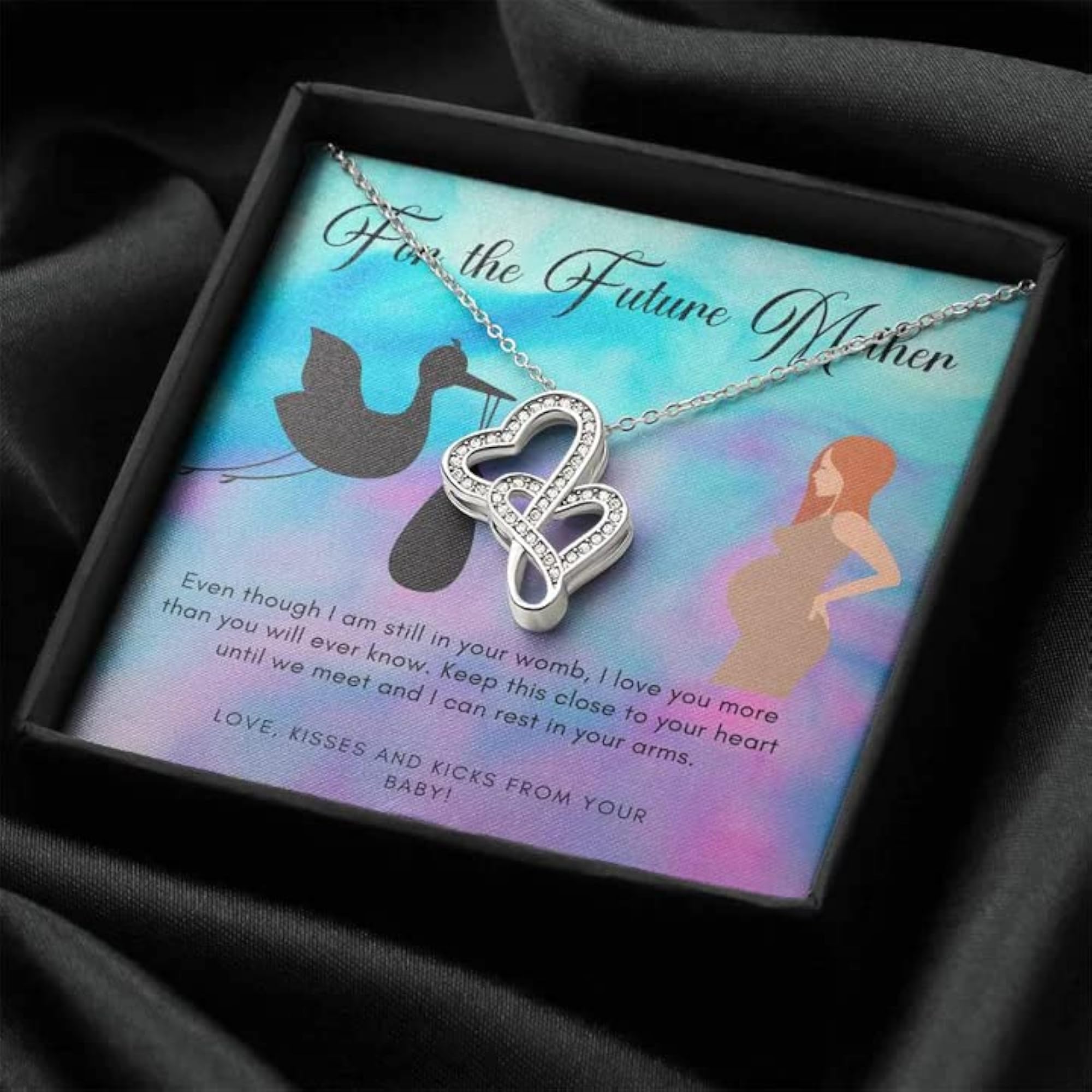 Women's Double Hearts Necklace for Future Mother, 925 Sterling Silver