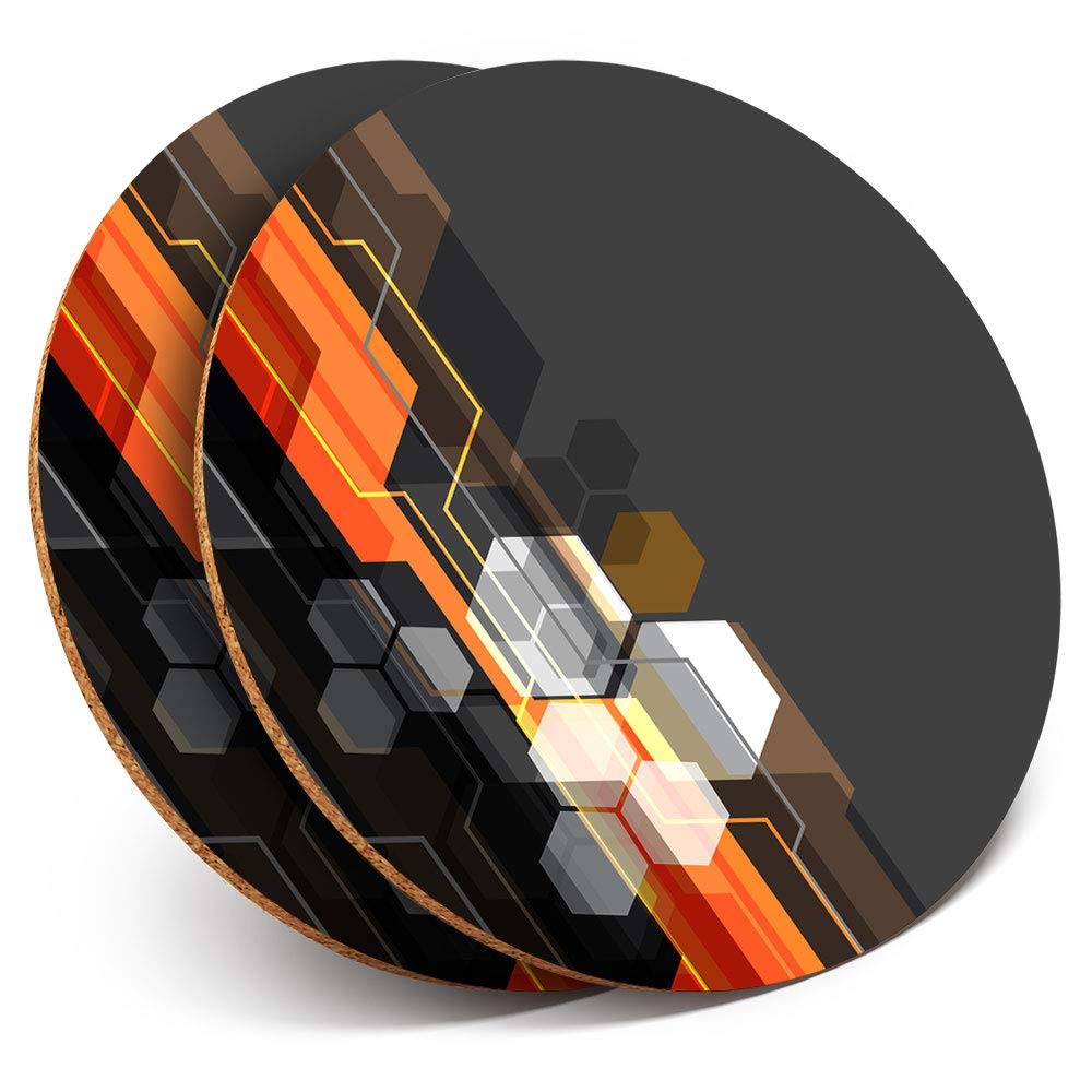 Destination Vinyl ltd 2 x MDF Glossy Top Coasters Round - Retro Black Orange Print 12884