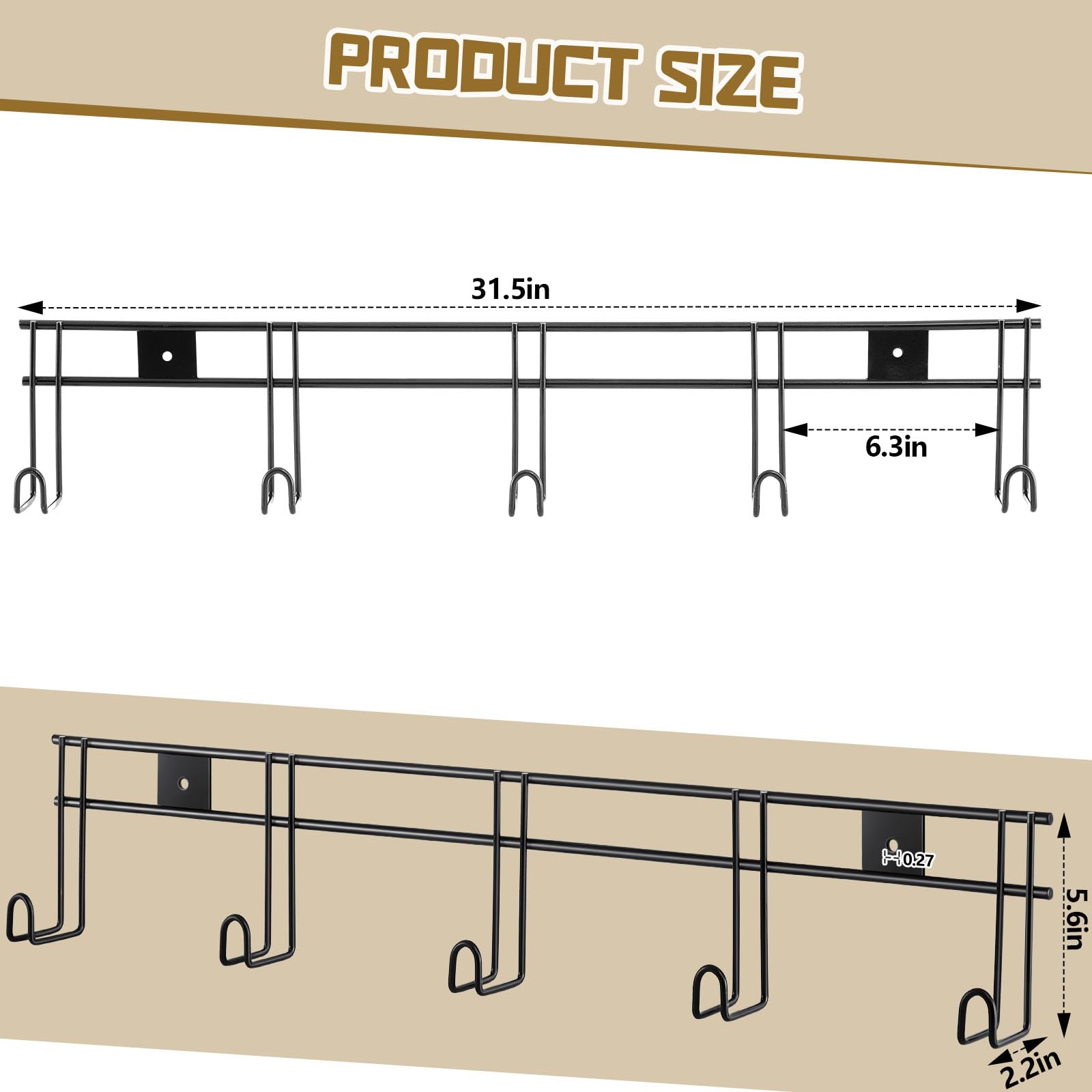 Yaocom 2 Stück 5 Haken Pferd Zaumzeug Haken Metall Zaumzeug Rack mit Aufhängern für Zaumzeug, schwarze Reißzwecke, vielseitige Montage, tragbares Pferderegal, leicht und dennoch langlebig, für