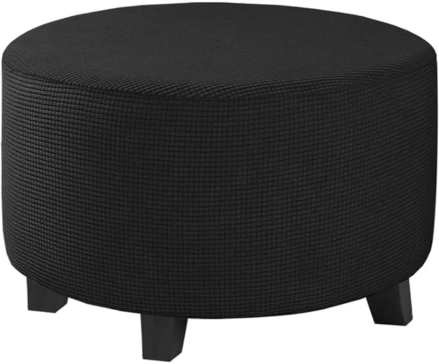 RAPRAP Washable Ottoman Cover, Stretch Detachable Ottoman Slipcover For Round Storage Stool, Non-Slip Elastic Lattice Dustproof Furniture Protection Covers With Elastic Bottom