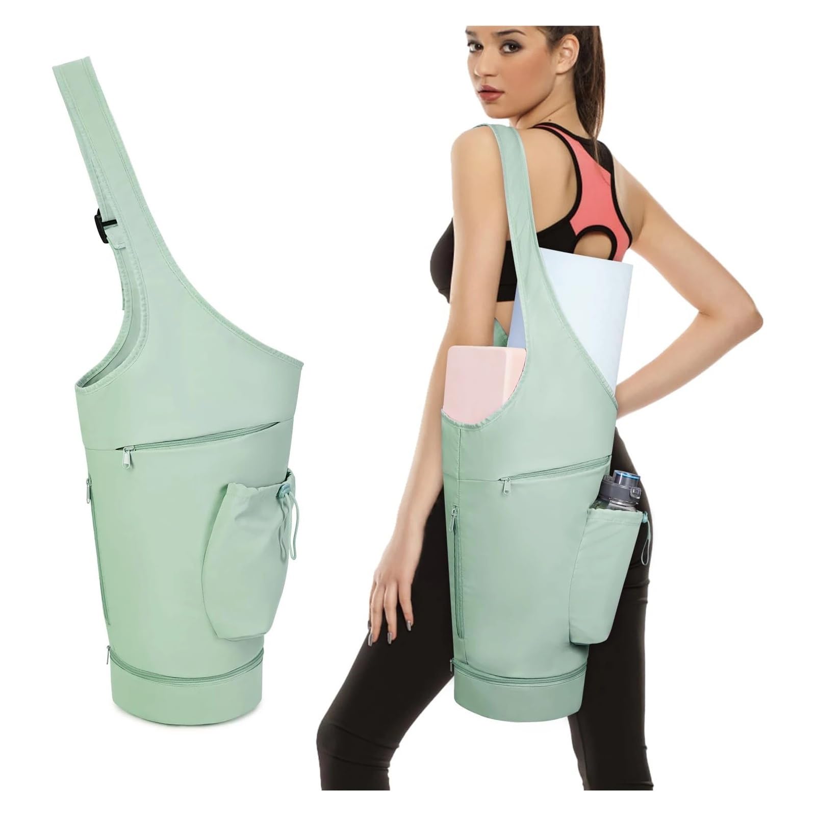 Yogamatte Tasche Große Yogamattentasche mit wasserdichtem Nassfach, Lange Tragetasche for Yogamatten Wasserflaschenfach Kordelzug