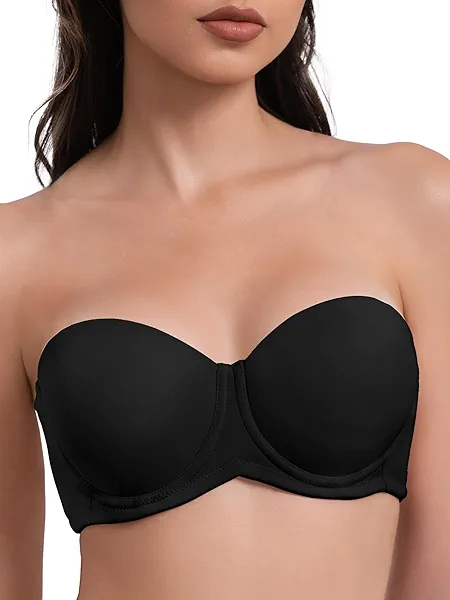 IHOIU Women's Push up Strapless Bra Multiway Lift Padded Underwire Bra Anti Slip Full Coverage Convertible (Black, 38C)