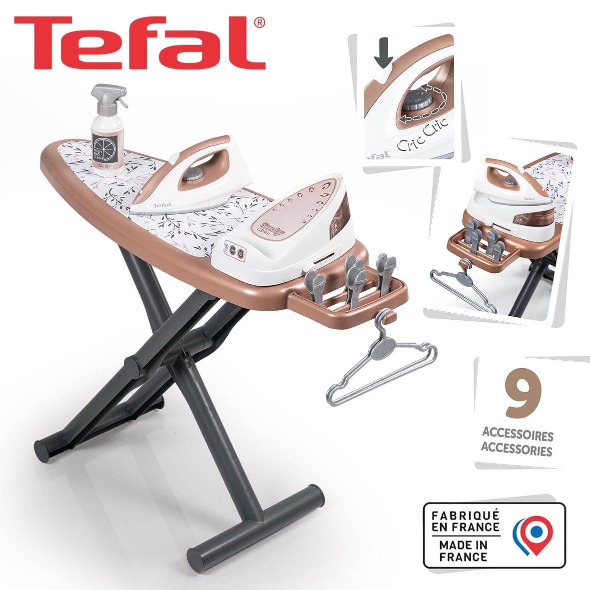 Smoby - Tefal - Table à Repasser + Centrale Vapeur - Flacon, Cintres, Pinces à Linges Inclus - A Partir de 3 Ans - Fabrication Française