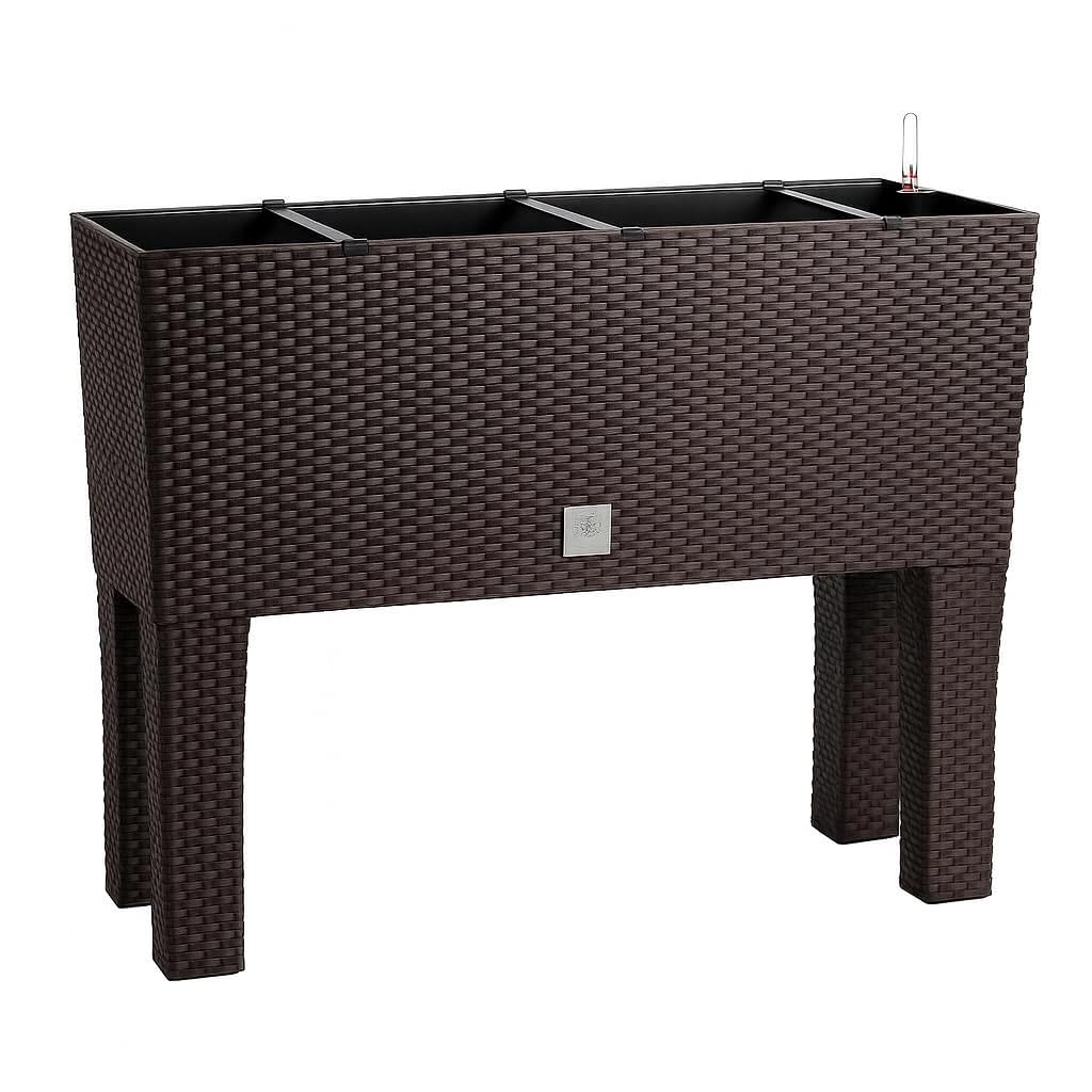 BirnePower Blumentopf Blumenkasten mit Füßen Blumenkübel Rattan Optik Pflanzenkasten Bewässerung (600 umbra)