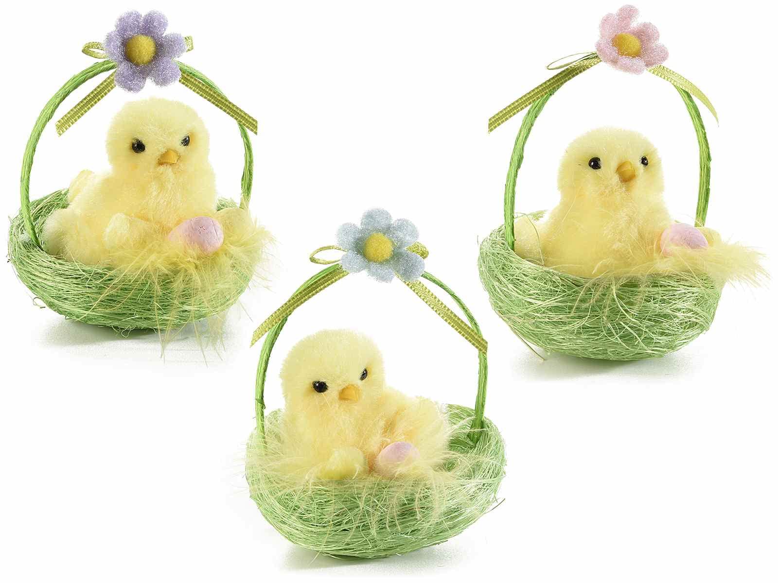 Gruppo Maruccia - Cestini in Paglia con Pulcino - Decorazione Pasquale per Casa e Negozi - Idea Regalo Bambini -9 Pezzi