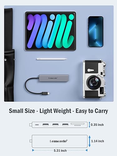 Miniatura 8 de Lemorele Adaptador USB C Hub 7 en 1 con HDMI 4K a 30Hz, carga PD de 100 W, 1 puerto de datos USB3.0 de 5 Gbps, 2 USB 2.0, SDTF, USB C Multipuerto