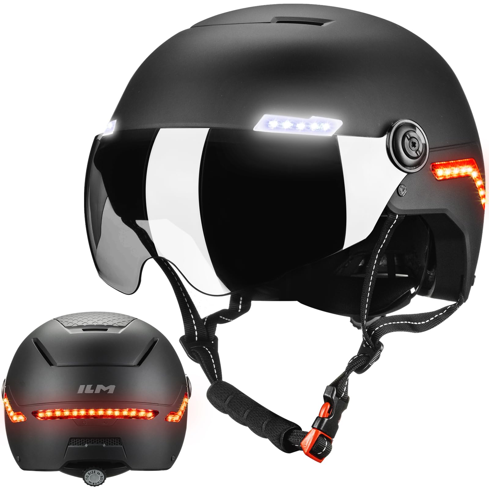 ILM Casco Patinete Electrico Adulto Casco Bicicleta Homologado NTA-8776 CPSC CE con Luz LED Intermitentes & Freno con Visera para Hombre Mujer Modello MB101L