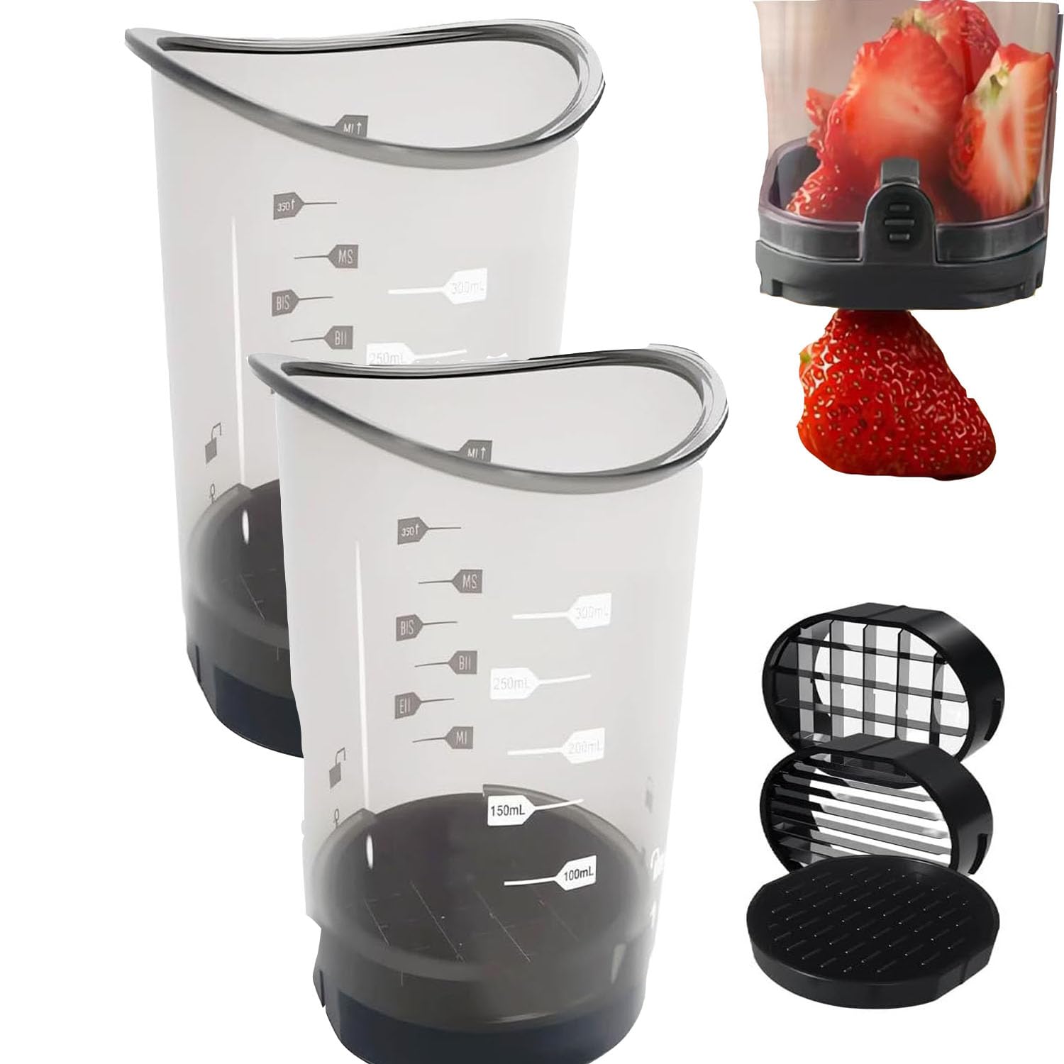Cup Slicer, Fruit Slicer Cup With Removable Blade & Push Plate, Kitchen Gadget Cup Slicers For Fruits And Vegetables For Salads Mushroom, Strawberry Dicer - Press Design (2)