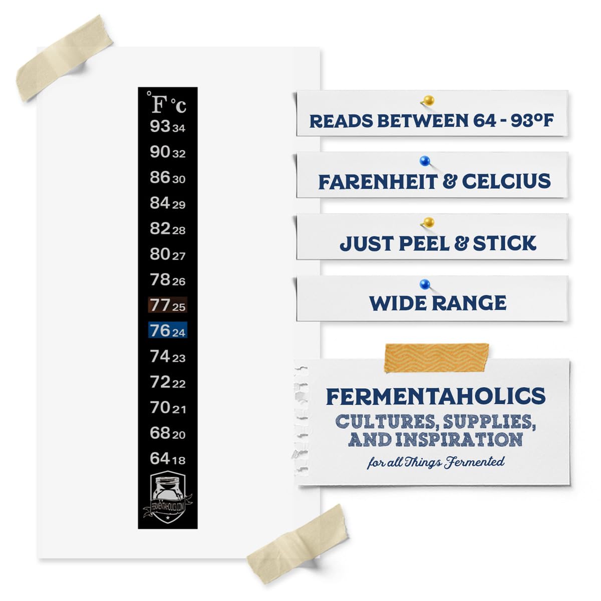 Snapklik.com : 3 Pack Kombucha Fermentation Adhesive Strip Thermometer ...