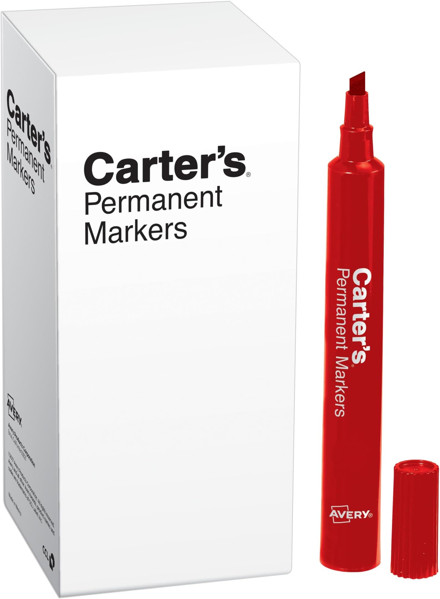 Carter's Permanent Markers, Large Desk-Style Size, Chisel Tip, Water and Wear Resistant, 12 Red Markers (27177)