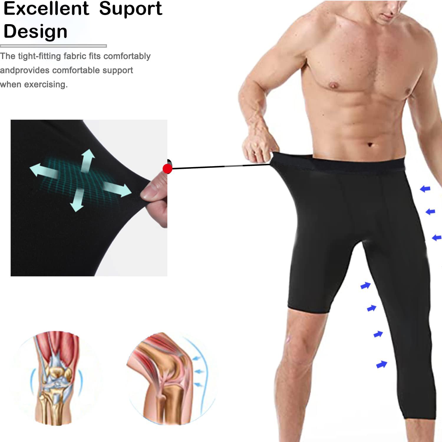 Mallas Hombre Deporte Pantalones de Compresión para Hombre 3/4 Leggins Deporte Pantalon de Baloncesto de una Pierna Secado Rápido Capa Base Pantalones de Entrenamiento