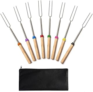 BSKMP Marshmallow Roasting Sticks,Marshmallow Sticks Kit Extending Roaster 32 Inch Set of 8 Telescoping Stainless Steel. Smores Skewers & Hot Dog Forks Kids Camping Campfire Fire Pit Accessories