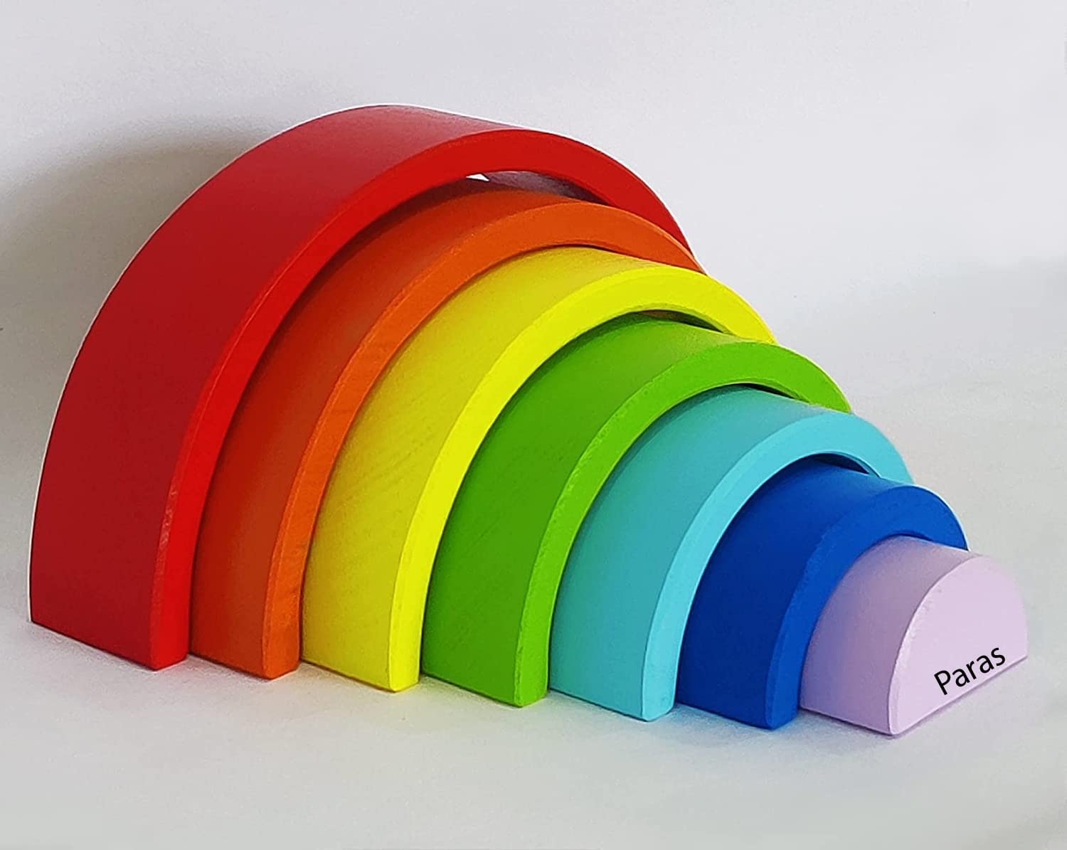 PARAS | 7 PC Rainbow Stacker Toy 7 Piece Wooden Stacking Toy Round Stacking Wooden Block (Rainbow Colors) 2