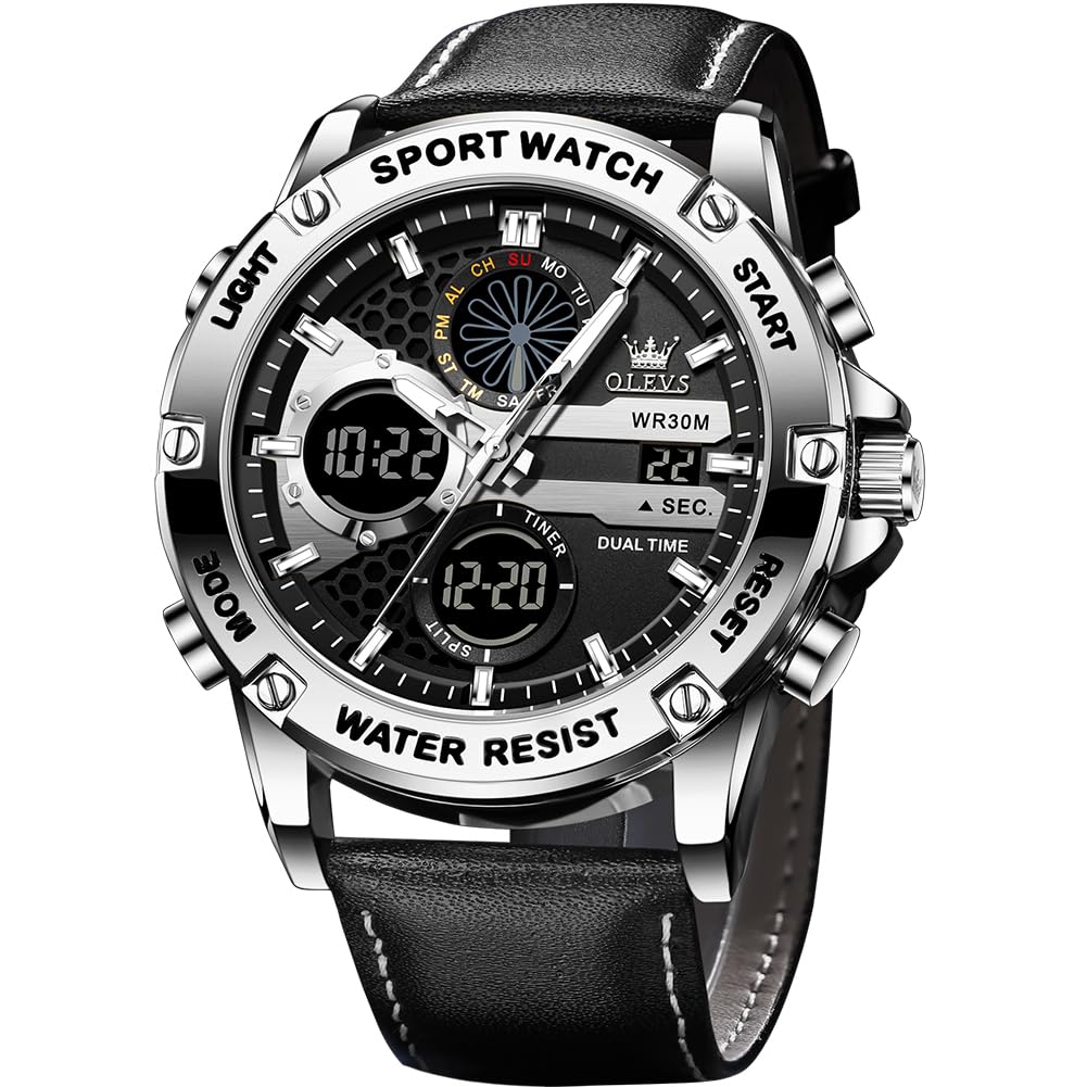OLEVS Reloj de pulsera para hombre, con cronógrafo, para negocios, calendario digital, impermeable, para hombre