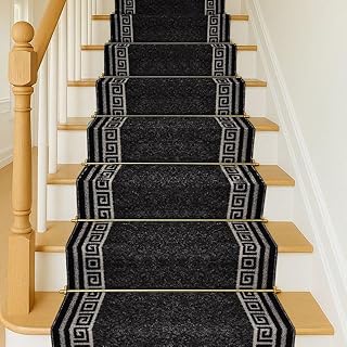 Bravich RugMasters Greek BLACK Rubber Backed Non Slip Machine Washable Very Long Hallway Hall Runner Narrow Rugs Custom Length Stair Mats 2'2"x10'FT (66x305cm)