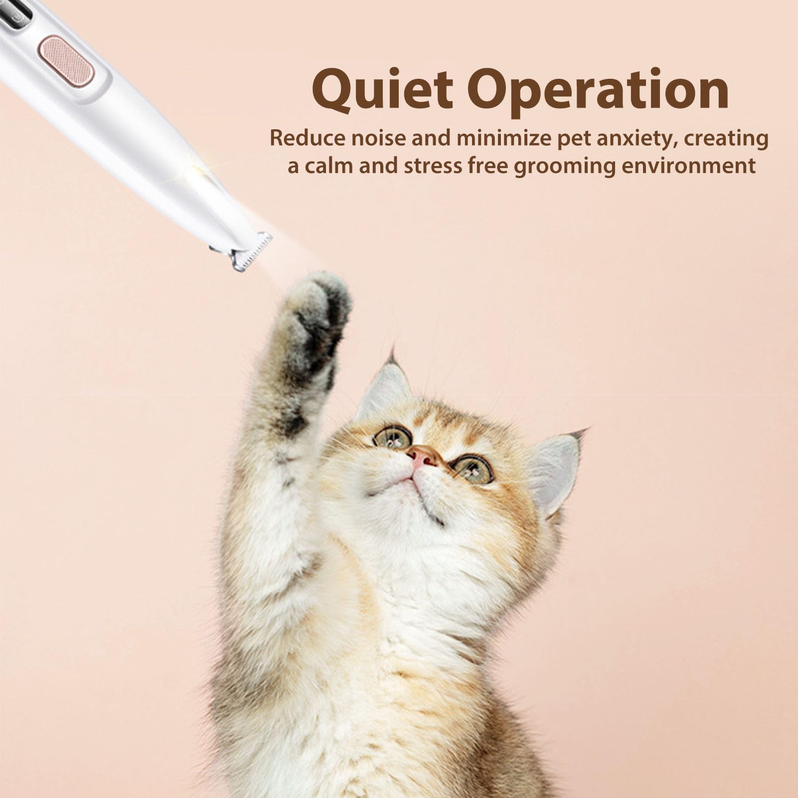 Pet Paws Trimmer, Low Noise Rechargeable Electric Trimmer with LED Light, Lubricating Oil, Brush - Image 2
