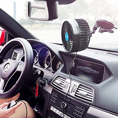 QIFUN 12V 6 inch Car Cooling Fan, 360 Degree Adjustable Vehicle Fan, Powerful Ventilation Electric Fans with Suction Cup & Cigarette Lighter Plug for Car Truck Van SUV RV Boat