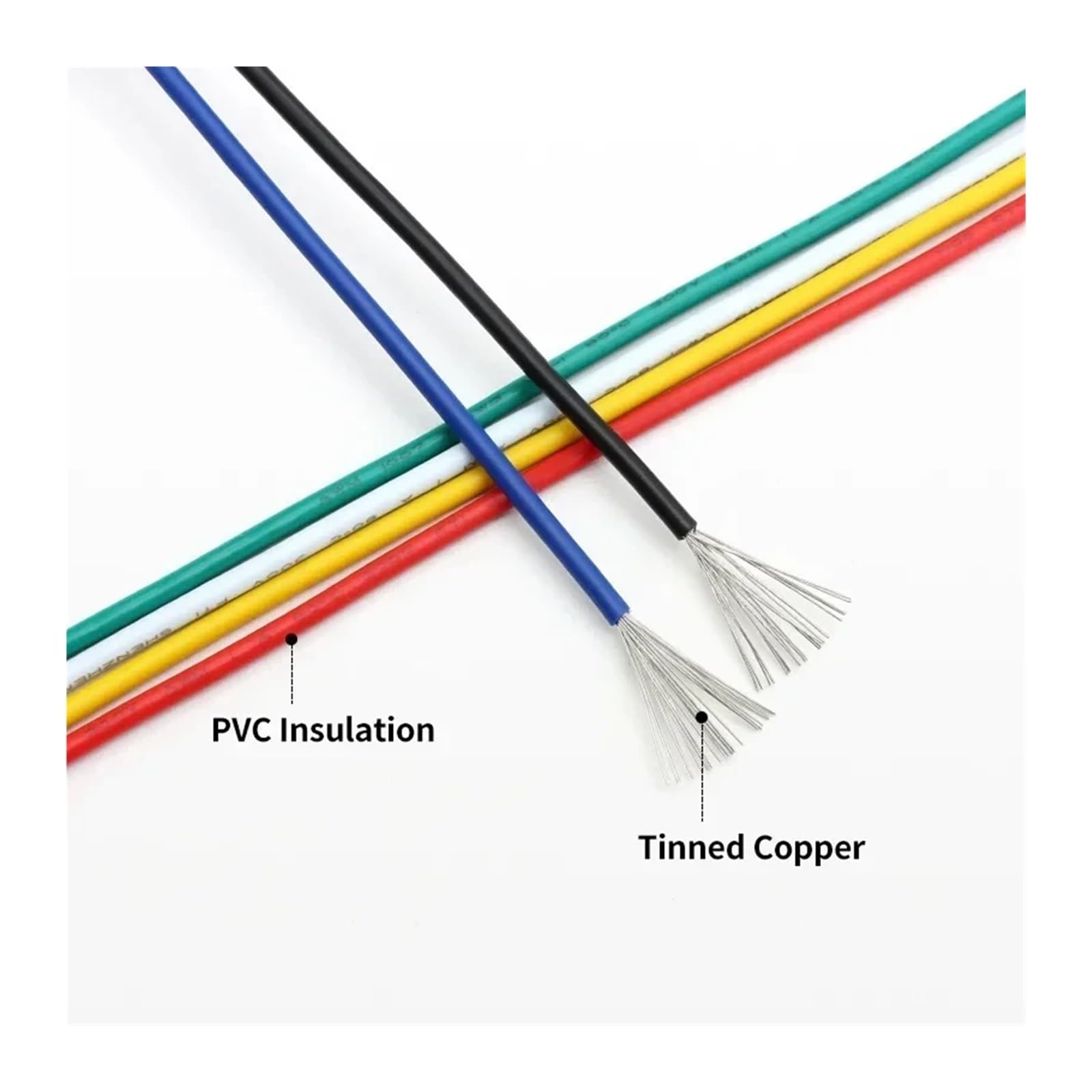 Cable electrónico UL1007 de 2/5/10/20/50m AWG30 28, línea de conexión de iluminación de lámpara, Cable de Cobre estañado Aislado de PVC de 300V(White,50m 28AWG)