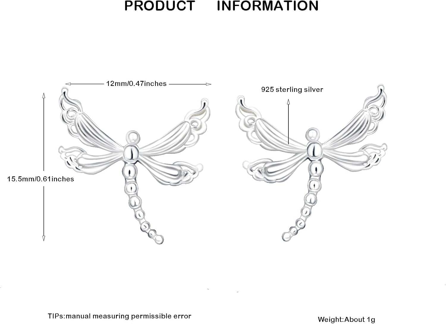 S925 Sterling Silver Dragonfly Stud Earrings/Screw Back - Image 4