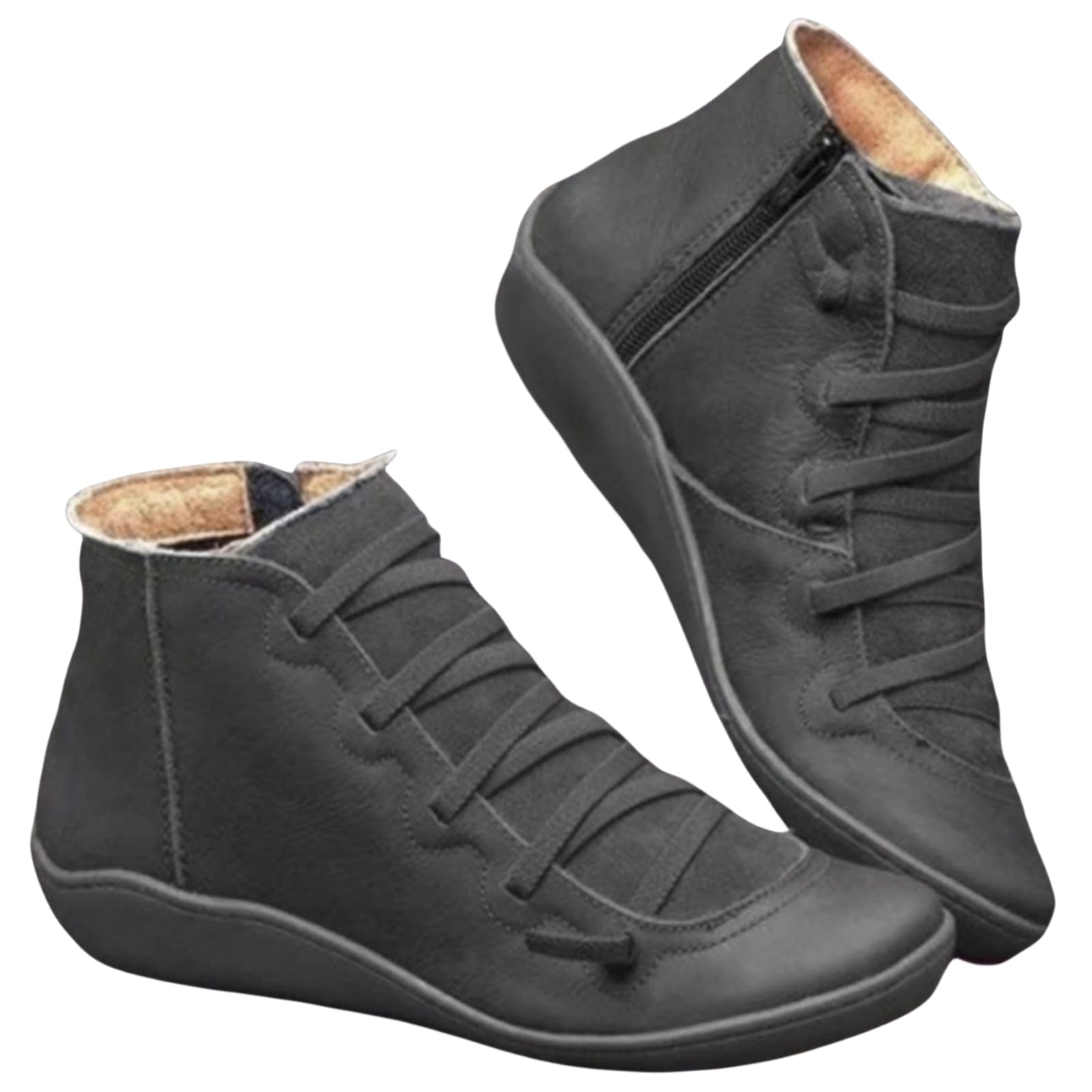 Ankle Boots for Women Lace Up Flat Heel Ankle Booties Comfortable Slip On Side Zipper Retro Booties Fall