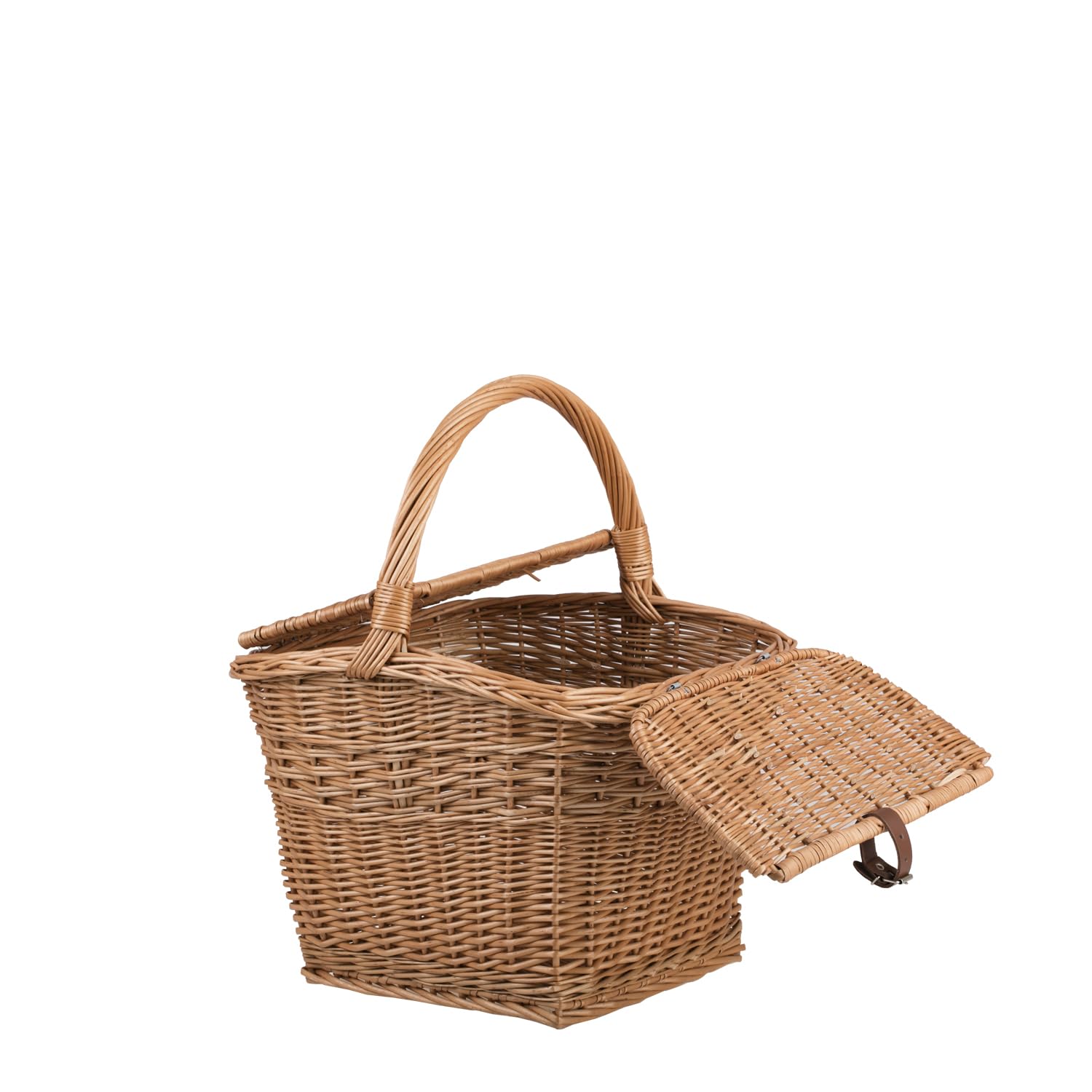 Picknickkorb Weidenkorb mit Deckel großer Aufbewahrungskorb für Obst und Gemüse Proviantkorb Essenskorb Ausflugskorb geflochten (40 x 40, H: 30/42, quadratischer Griff oval)