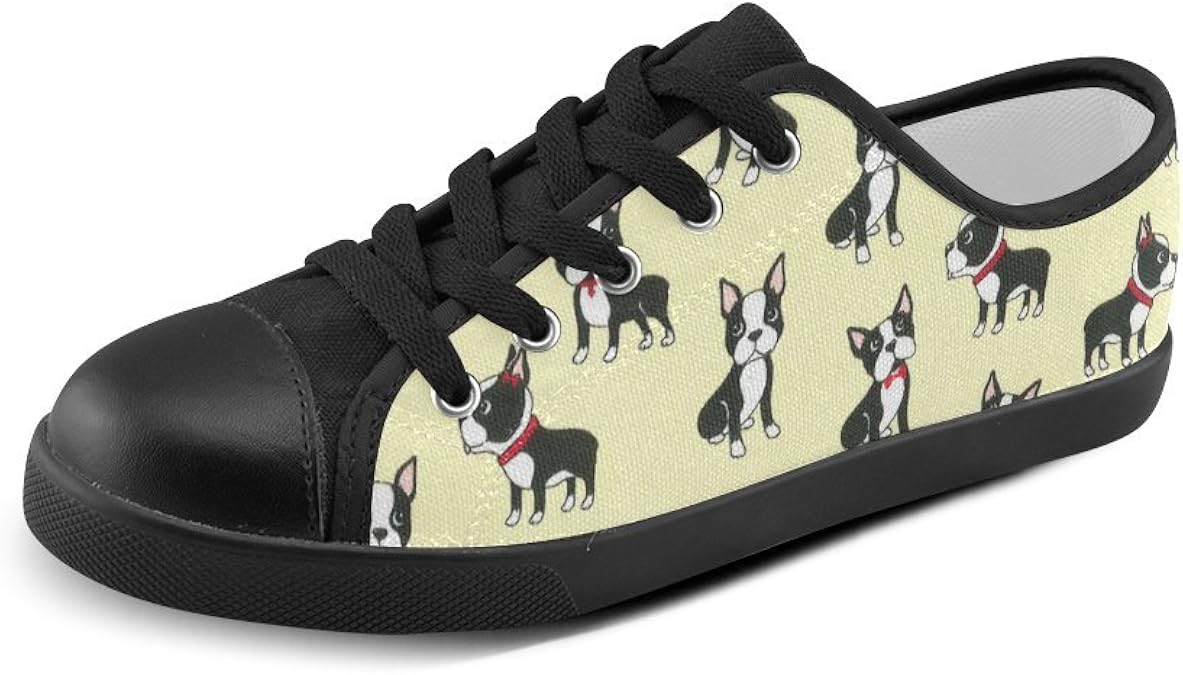 CERLYRUAN Boston Terrier Floral Canvas Kid�s Shoes (Big CERLYRUAN Boston Terrier Floral Canvas Kid�s Shoes (Big