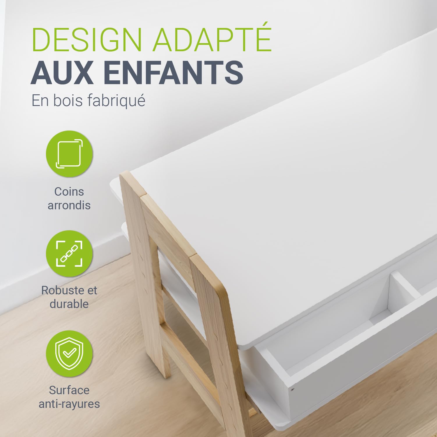 Juskys Bureau Enfant Fietje Bureau Réglable en Hauteur 2 Tiroirs Matériau Robuste Antirayures Grand Espace de Rangement