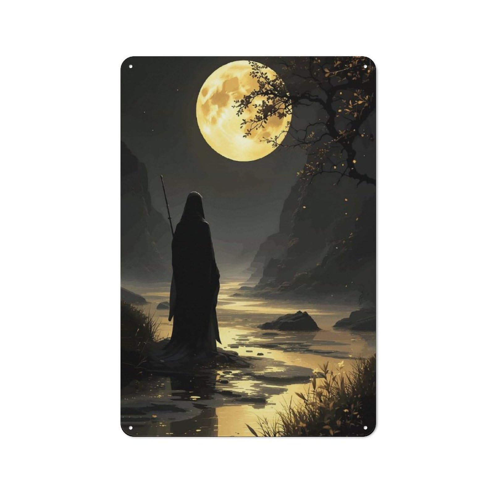 Garage Style Mysterious Figure Under A Full Moon Retro Metal Sign 30x20cm, Workshop Wall Decor for Workshop, Basement, Shed Or Games Room