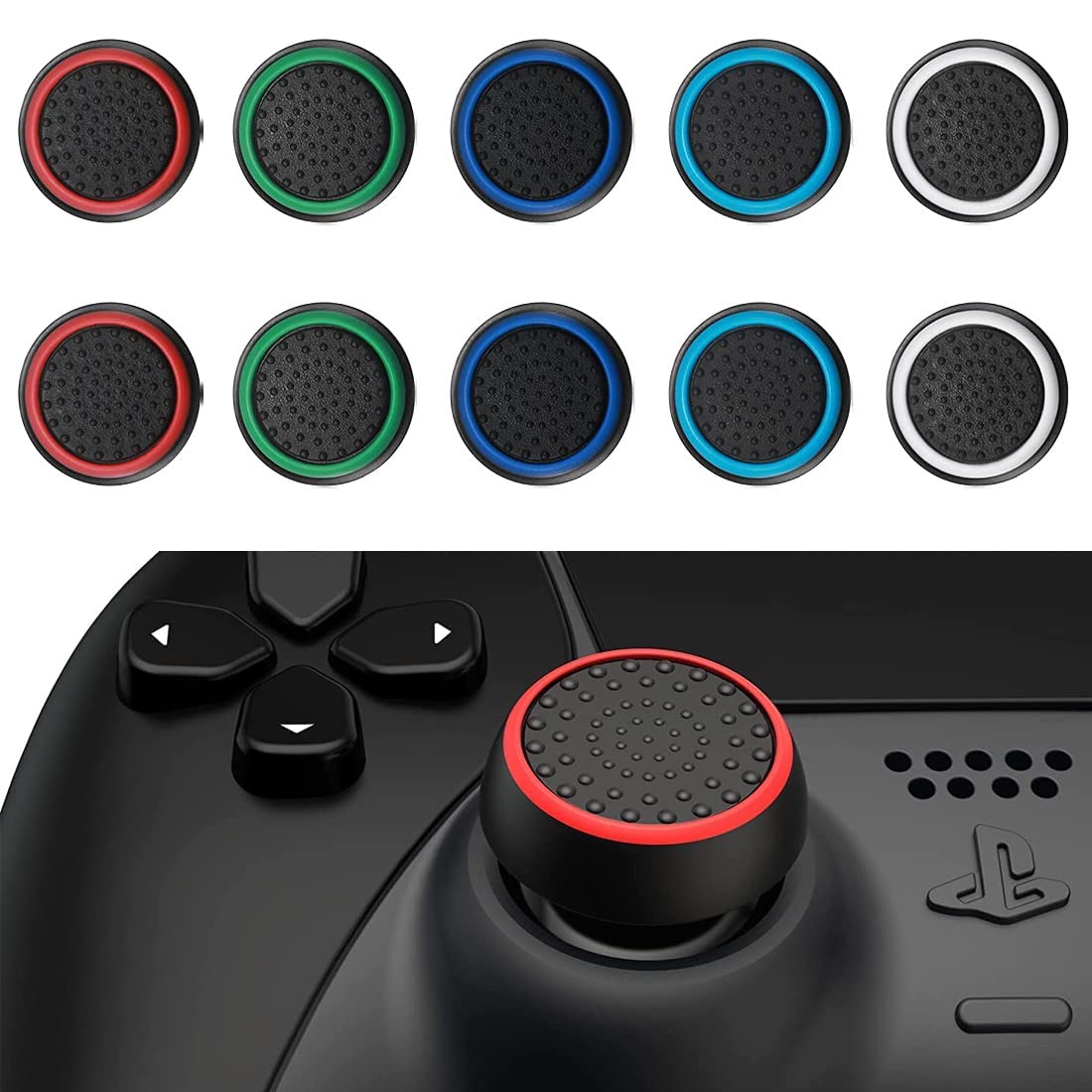 22 stuks controller-accessoires, beschermafdekking controller, joystick-doppen, thumb grips: thumbstick grip caps voor Xbox One Series X/S, PS4, PS5 controller, accessoires, sticks